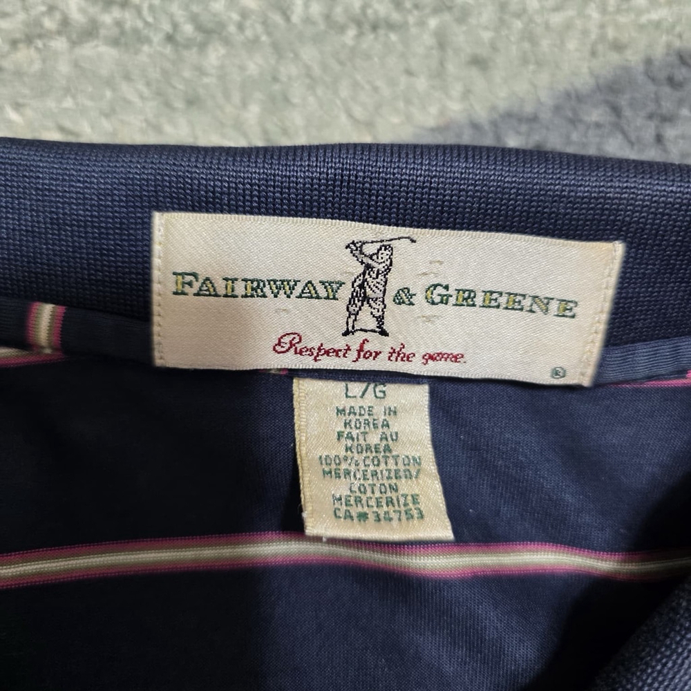 Masters Logo Golf Polo Shirt Fairway & Greene Men’s L Navy Stripe Embroidered - Picture 5 of 8